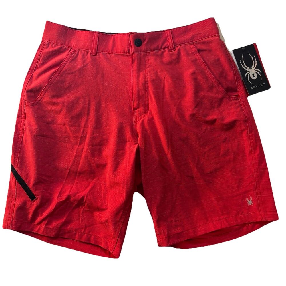 NWT Spyder Swim Trunks Mens Sz M Red Hiking Fishing Board Net Lined Zip Pocket